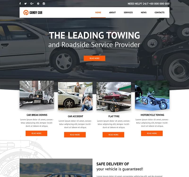 Candy Car - Towing Services PSD Template