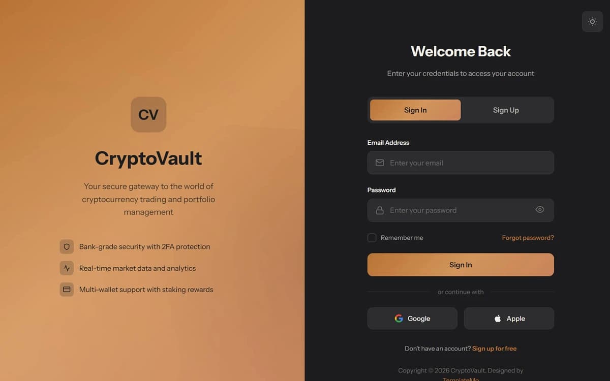 Crypto Vau Free HTML Template