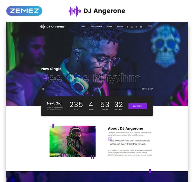 DJ Angerone - Music Multipage Modern HTML Website Template