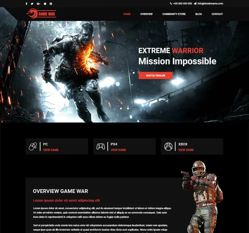 Game War - Game Portal PSD Template