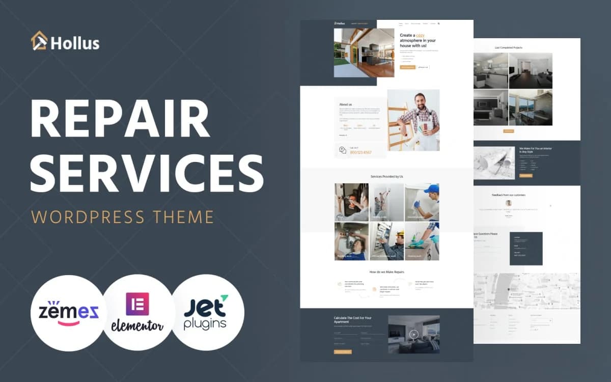 Hollus - Home Repair & Handyman Service WordPress Elementor Theme (Multipurpose)