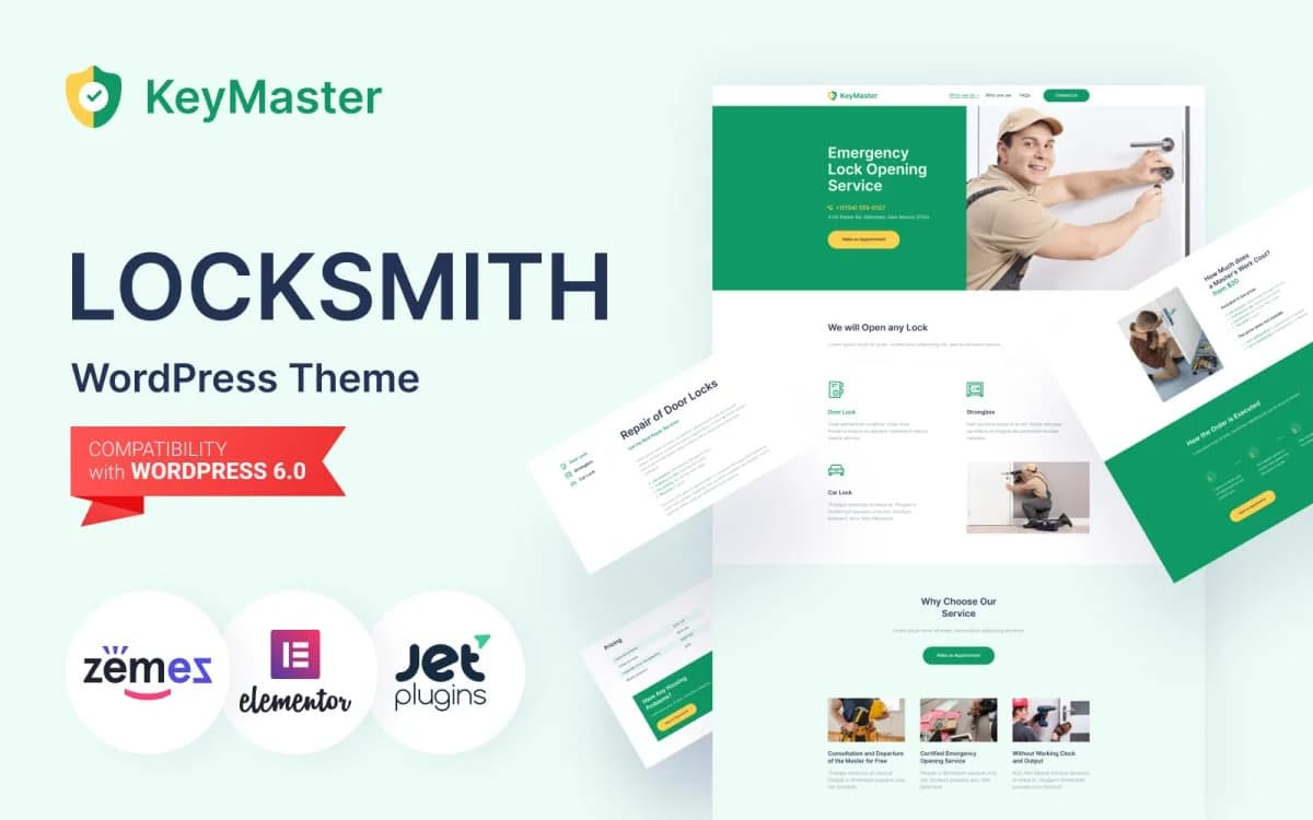 KeyMaster - Security Services WordPress Theme for Household Maintenance Website