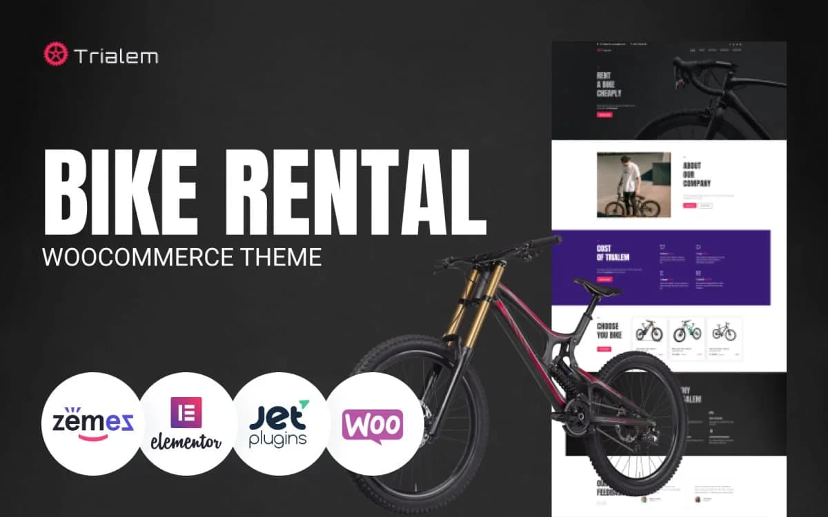 Trialem -  Bicycle Hire & Bike Rental WordPress Elementor Theme