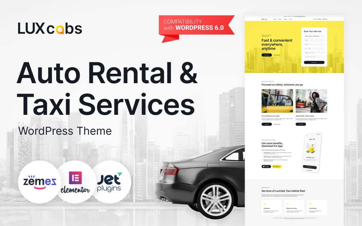 LuxCabs - Car Rental & Taxi Services WordPress Theme for Transportation Company Website