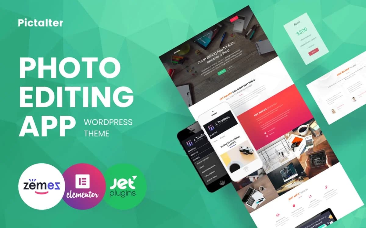 Pictalter - Photo Editing App Landing WordPress Theme for Mobile Application Website