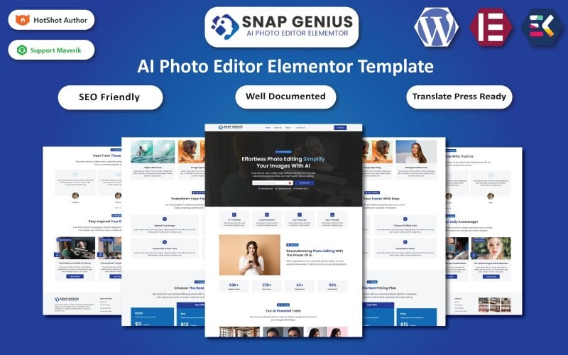 133 snap genius ai photo editor website elementor template