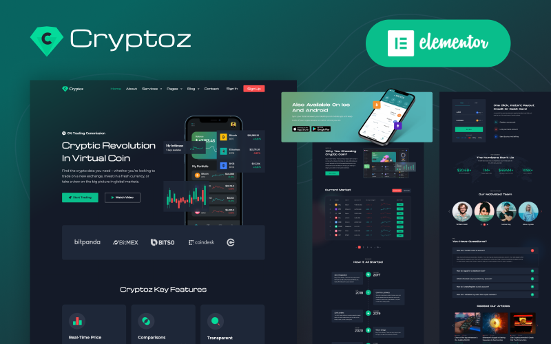1559 cryptoz cryptocurrency landing page elementor wordpress theme