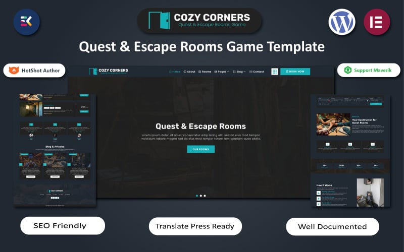 165 cozy corners quest and escape rooms game wordpress elementor template