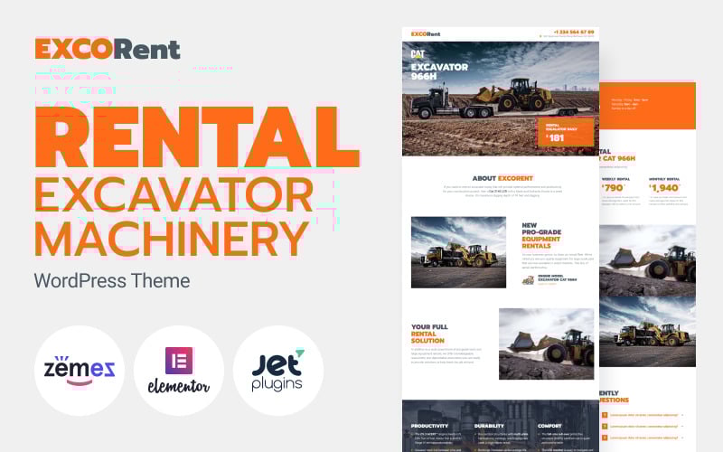 178 excorent equipment rental template for strong landing page wordpress theme