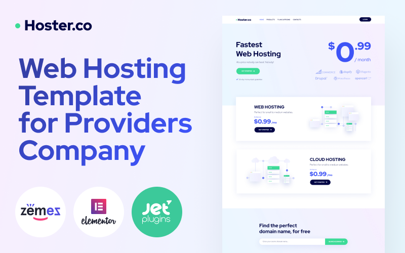 291 hoster.co web hosting template for providers company with wordpress elementor theme