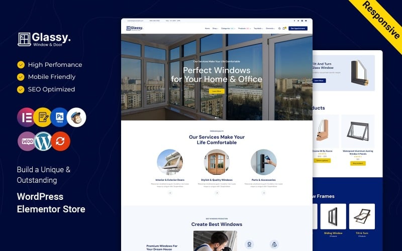 310 glassy windows and doors services wordpress elementor responsive theme