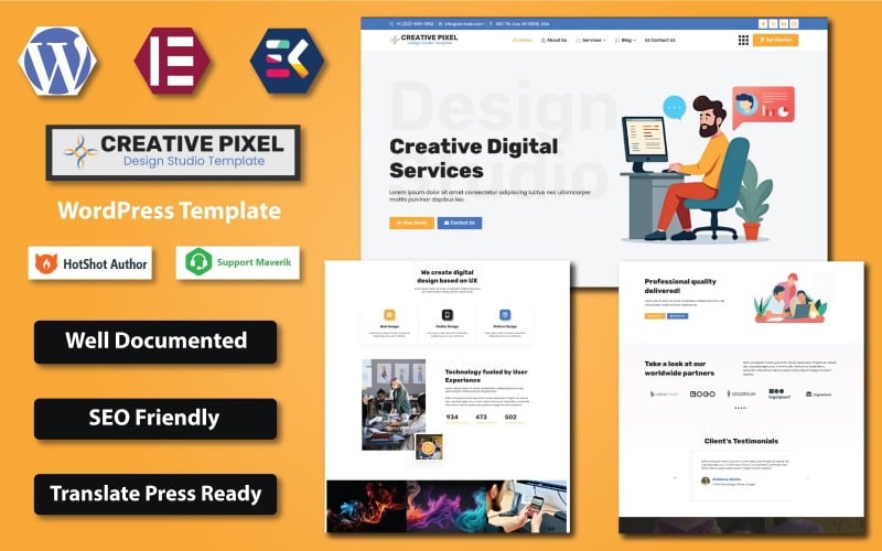 36 creative pixel – design studio wordpress elementor template