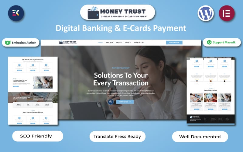 360 money trust digital banking and e cards payment wordpress elementor template