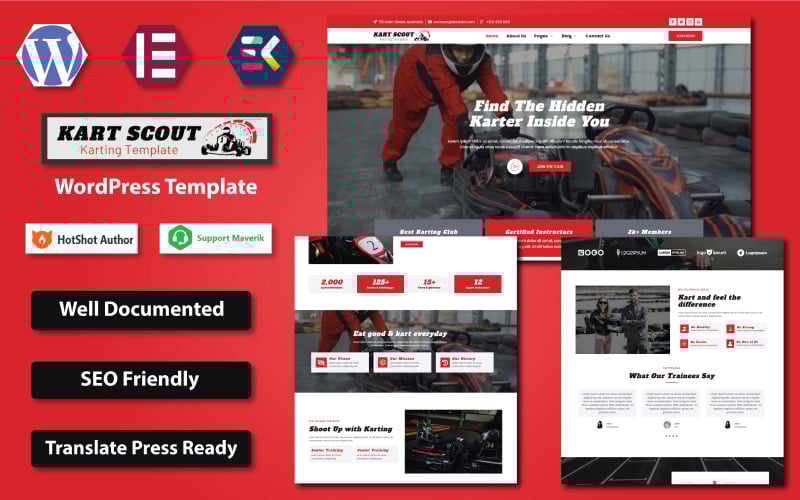 37 kart scout – karting club wordpress elementor vorlage