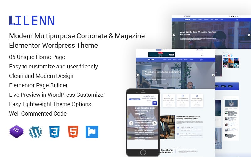 474 lilenn modern multipurpose corporate and magazine elementor wordpress theme