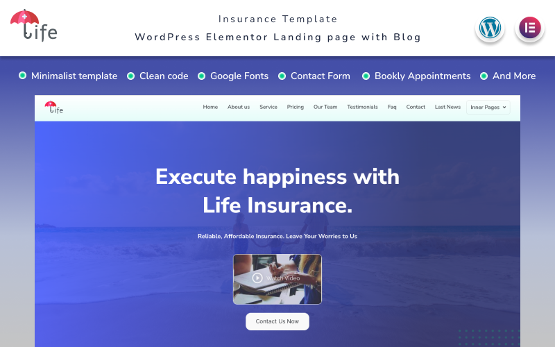 512 life insurance сompany landing page with blog elementor