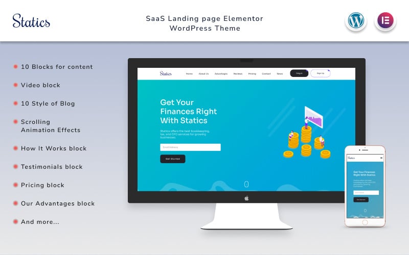 544 statics finances landing page with blog elementor wordpress theme