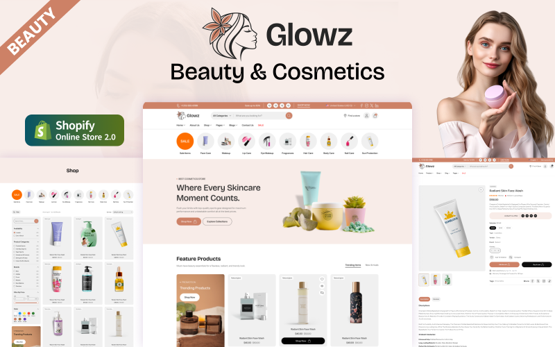 6 glowz beauty and cosmetics store shopify theme