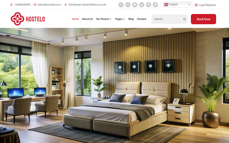 627 hostelo hostel dormitory hall boarding house residence booking elementor wordpress theme