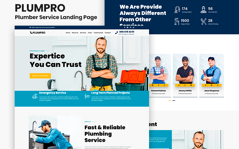 647 plumpro plumber service landing page theme wordpress