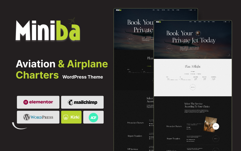 682 miniba private jet charters aviation and flight wordpress theme
