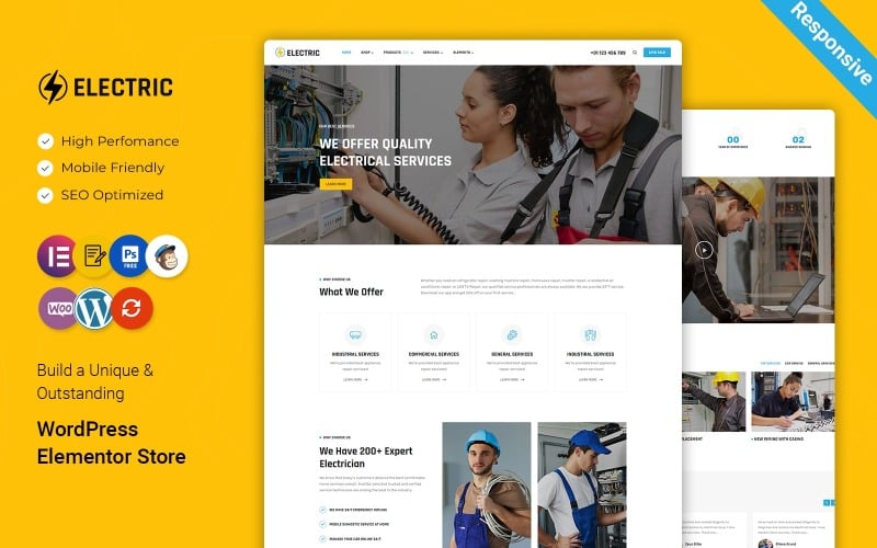82 electric electricity services wordpress elementor theme