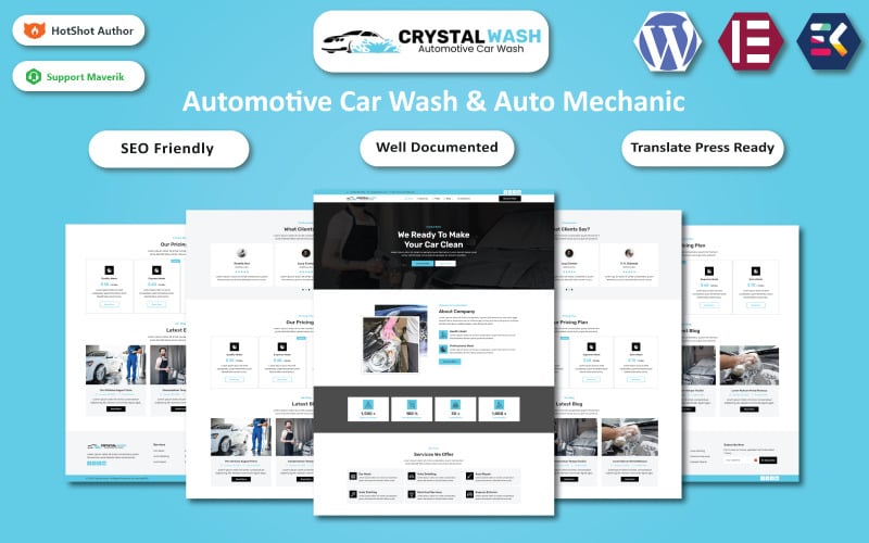 9 crystal wash automotive car wash and auto mechanic wordpress elementor template