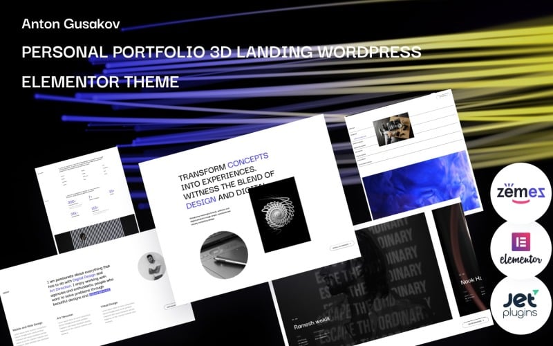 93 anton gusakov personal portfolio 3d landing wordpress elementor theme