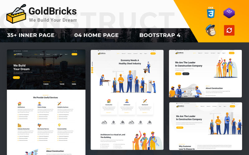 goldbricks construction agency website template 101010 original