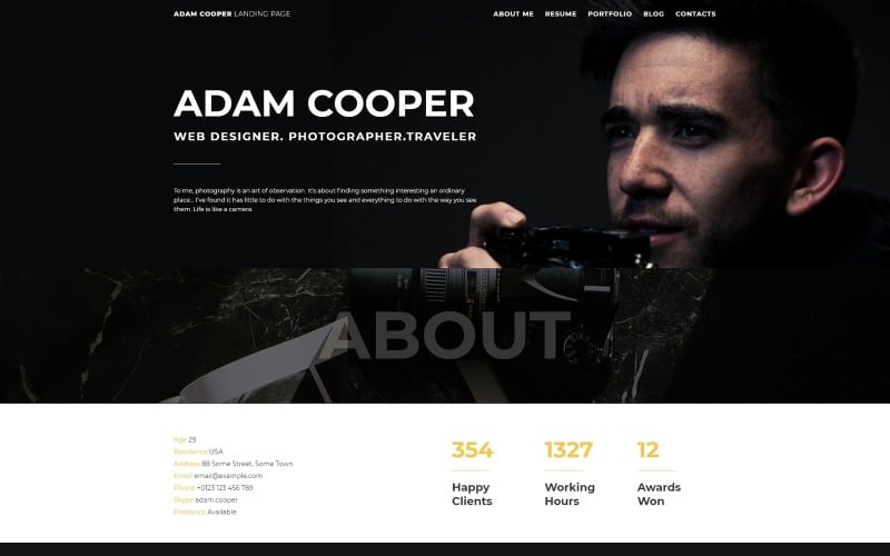 adam cooper photographer portfolio landing joomla template original