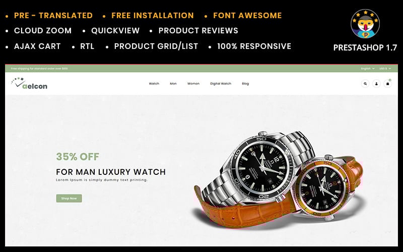 aelcon fashion and watch stores prestashop theme original