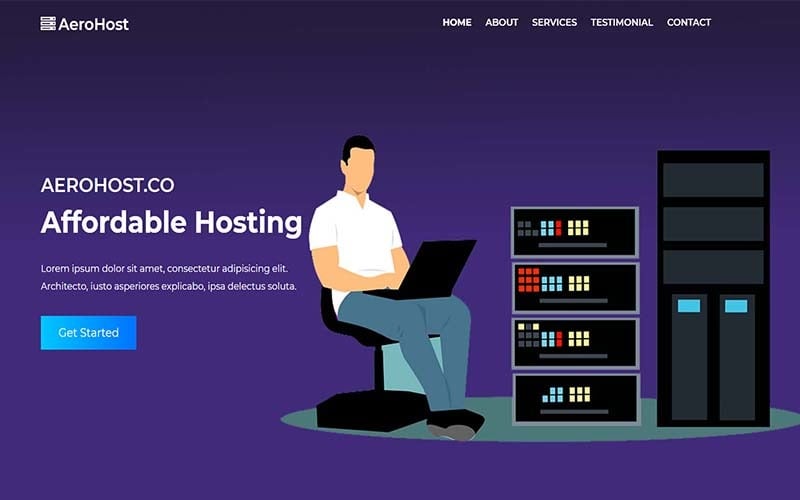 aerohost hosting landing page template original