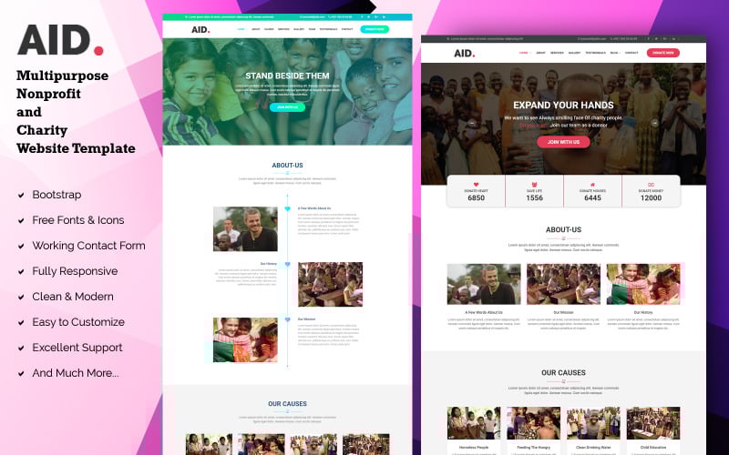 aid multipurpose nonprofit and charity landing page template original
