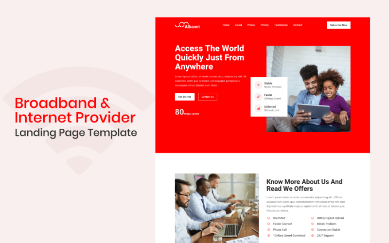 albanet broadband amp internet provider landing page template original