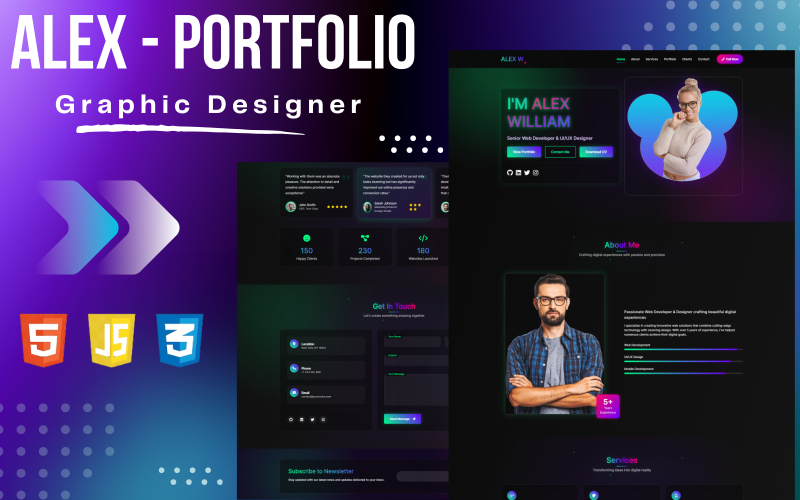 alex william modern portfolio website html template original