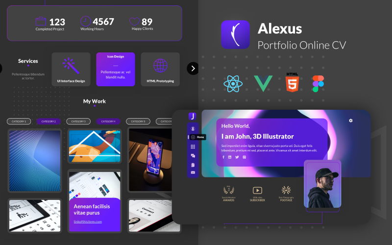 alexus portfolio online cv html react vue and figma template original