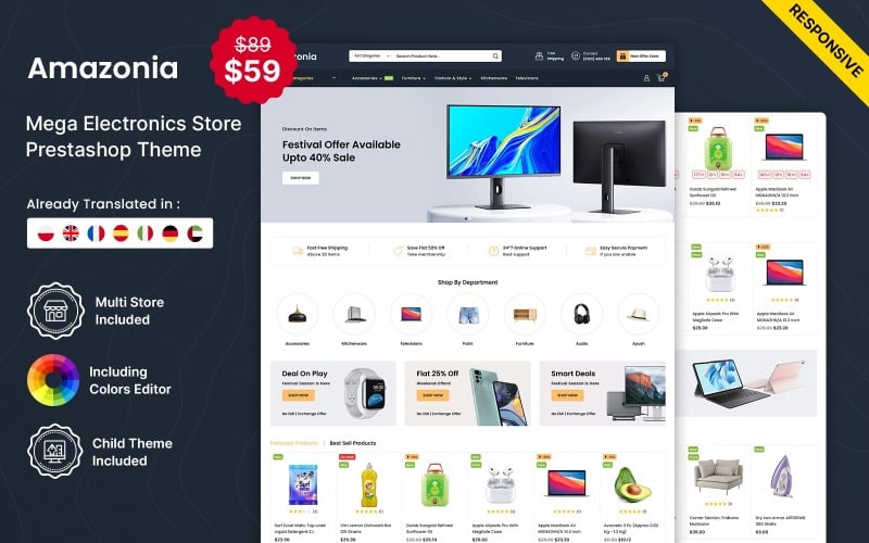 amazonia mega store and electronics and multipurpose prestashop store original