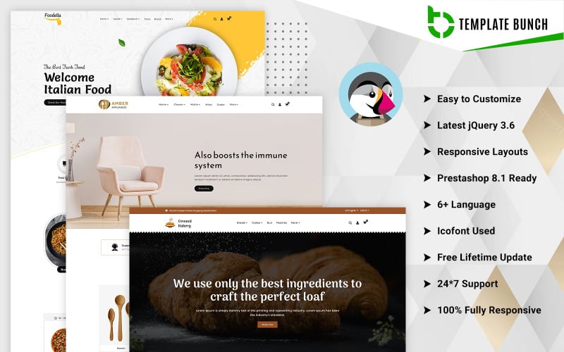 amber home and bakery with food responsive prestashop theme for ecommerce original