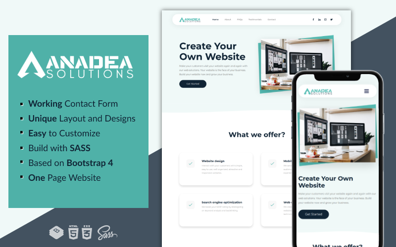anadea solutions creative and clean one page multipurpose business template original