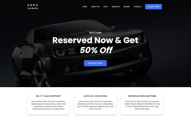 anda car rental landing page template original