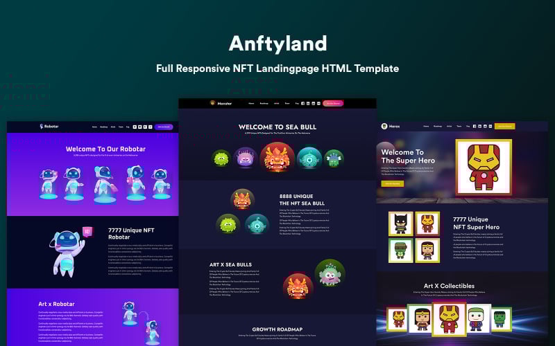 anftyland nft landing page html template original
