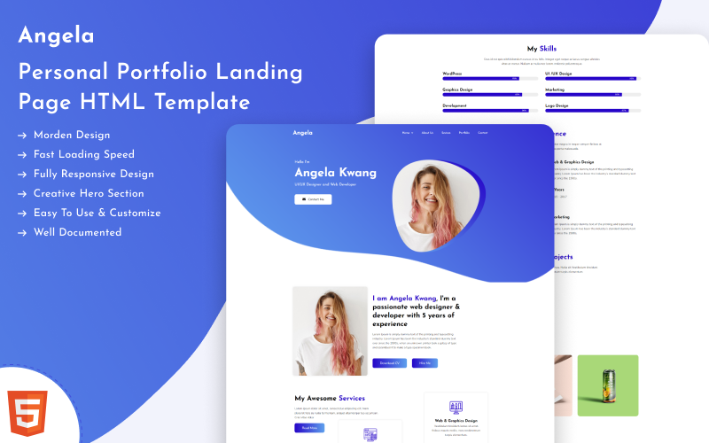 angela new personal portfolio html website landing page original