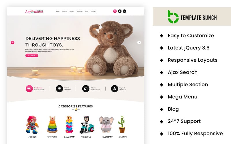 anywhere toys ecommerce themes and templates on prestashop original