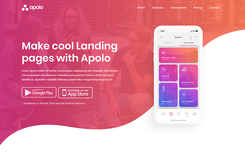 apolo app landing page template original