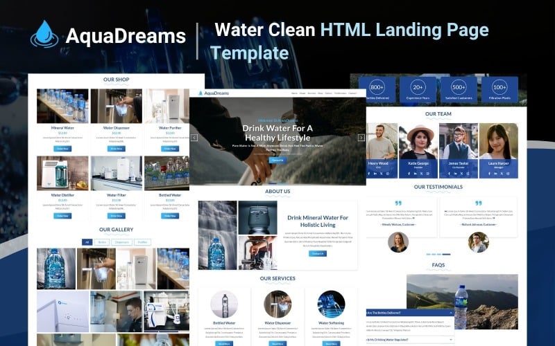aquadreams water clean html landing page template original
