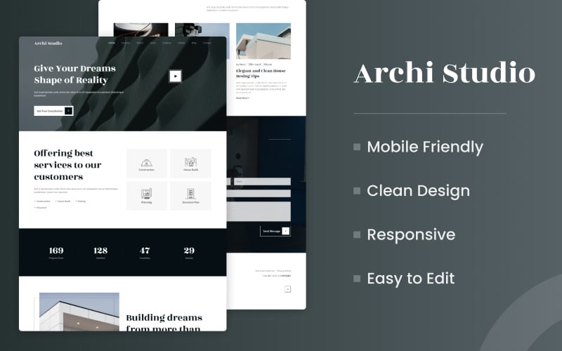 archi studio architecture landing page html template original