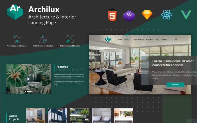 archilux architect and home interior react vue html landing page template original