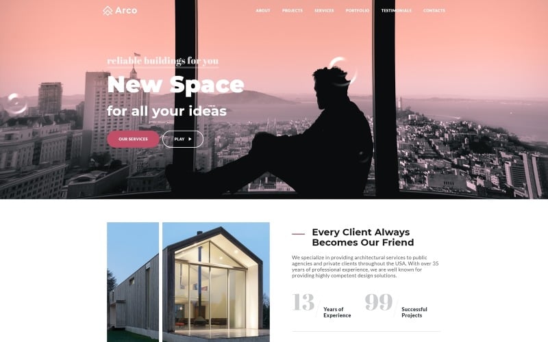 arco elegant architect portfolio html landing page template original