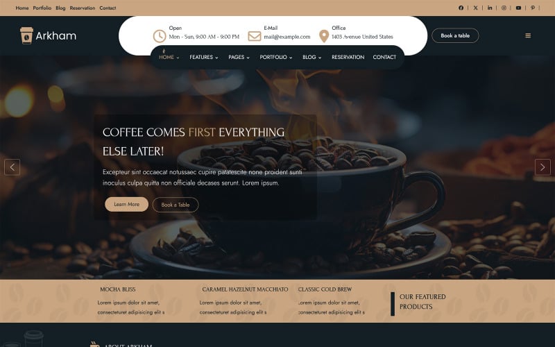 arkham coffee shop amp coffee house joomla template original