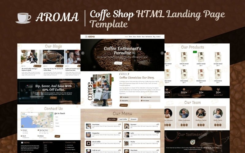 aroma coffee shop html landing page template original